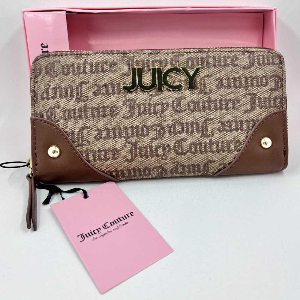 🎉HP🎉 NIB - Juicy Couture - Brown w/ Gold Tone Accents Full Size Zipper Wallet - Picture 2 of 6